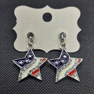 Patriotic Star Dangle Earrings- Silver Tone